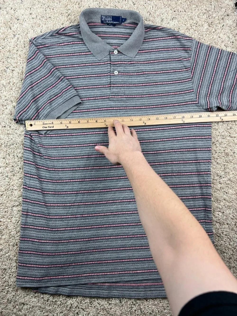 Polo Ralph Lauren Polo Shirt Mens Large L Short Sleeve Gray Red Geometric Print